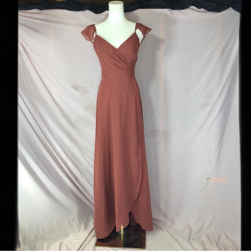 Bust Enhancing V-Neck Flutter Sleeve Maxi Dress in Cinnamon Size 0 Small XS